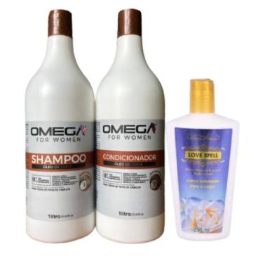 Imagem de Kit Óleo De Coco Shampoo Condicionador E Creme Corporal 1L Omegahair -