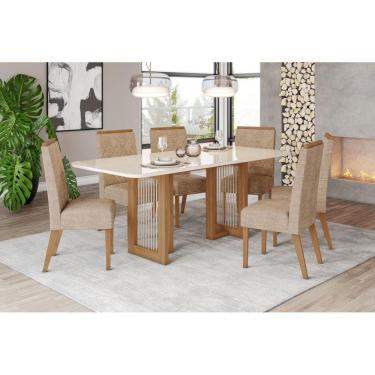 Imagem de Mesa de Jantar Yara 200 C. Vidro 6 Cad. Nina Creme - Henn