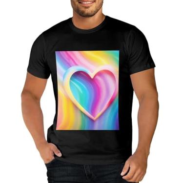 Imagem de Sipumia Camiseta unissex de algodão manga curta gola redonda para casal 3D estampada em formato de coração camiseta casual, Cor-20, P