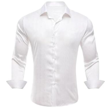 Imagem de Camisas masculinas de seda de designer de cetim roxo liso liso manga longa slim blusa masculina casual formal respirável, 0666, M