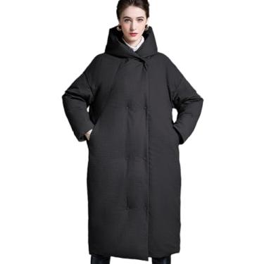 Imagem de KuViez Jaqueta de inverno, jaqueta feminina leve à prova de vento na altura do joelho, casaco frio e quente ao ar livre, Preto, M