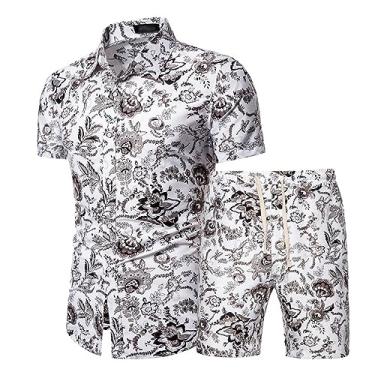 Imagem de Conjunto de shorts havaianos com estampa tropical masculina, 2 peças, camisetas polo atléticas com ombro caído, Cor 8, Medium