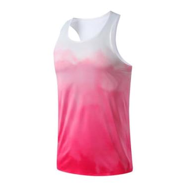 Imagem de Camiseta de compressão masculina Active Vest Body Shaper Workout Cor gradiente Muscular Fitness Regata, Rosa claro, G