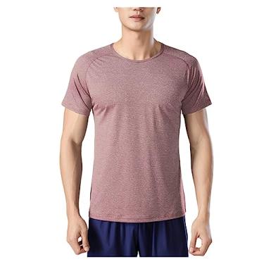 Imagem de Camiseta masculina atlética de manga curta, secagem rápida, lisa, lisa, gola redonda, leve, academia, Vermelho, XG
