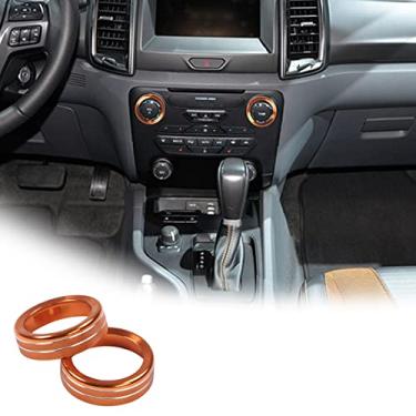 Imagem de Tampa circular de botão de ajuste de volume do console central do carro compatível com Ford Ranger 2015-2018 alumínio mídia volume estéreo ajuste interruptor botão decoração capa anel guarnição