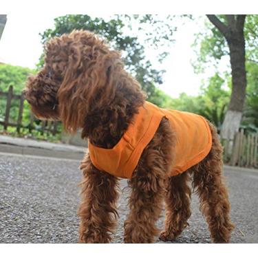Imagem de Camisetas regatas para animais de estimação 2018 roupas para cachorro roupas em branco Top coletes para cães pequenos de tamanho médio grande 100% algodão colete de verão clássico (G, laranja)