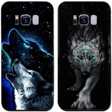 Imagem de 2 peças coruja lobo leão tigre gato pilha golfinhos pug husky cão dinossauro panda capa de telefone traseira gel TPU para Samsung Galaxy S8+ (lobo)