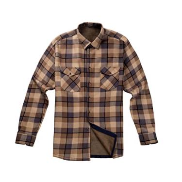 Imagem de Camisas masculinas de manga comprida - camisas térmicas acolchoadas para trabalho quente forradas de flanela camisa de lã xadrez pesada, Fg17, GG