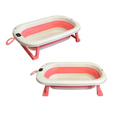 Imagem de Banheira Retrátil Dobrável Silicone De Bebe Com Termometro digital (Rosa)