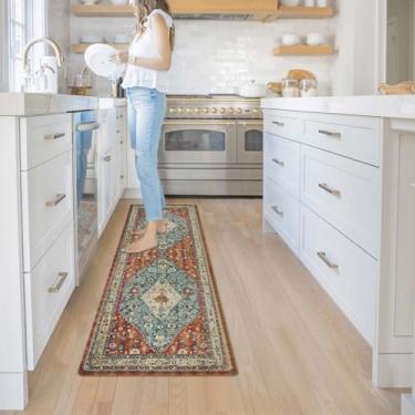 Imagem de Collive Tapetes de cozinha antifadiga tapetes de cozinha acolchoados, tapetes de fadiga confortáveis para ficar em pé, 43 x 149 cm, vermelho, antiderrapante, lavável, tapetes de cozinha para