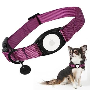 Imagem de Babole Pet AirTag Coleira roxa profunda para cachorros grandes, 11 cores, coleira de nylon integrada com GPS com fivela de encaixe durável, rastreador de cães para Apple iPhone, pequeno, médio, menino, menina e fêmea (CG)