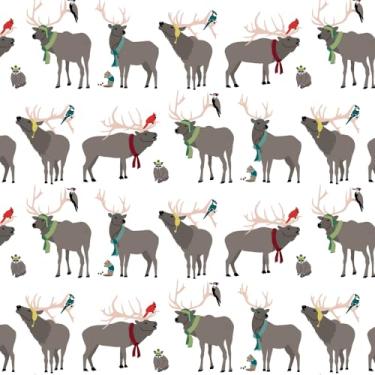 Imagem de Papel de embrulho de Natal de alce – Seis folhas planas dobradas 48 x 70 cm, papel de embrulho de Natal masculino caprichoso com alces e animais selvagens em chapéus e cachecóis.