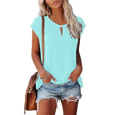 Imagem de Kistore Camisetas femininas casuais de verão com gola V, manga cavada, caimento solto, túnica, A - azul, P