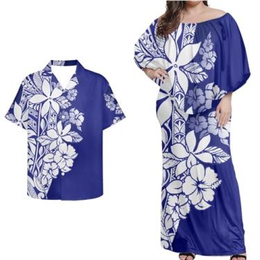 Imagem de Mornpassion Vestido polinésio feminino Puletasi Samoan manga morcego vestido havaiano camisa havaiana para casais plus size 2XS-7GG, Polinésio 09, G