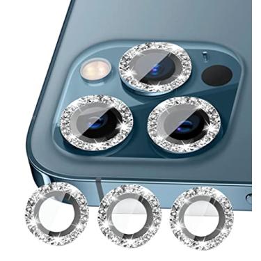 Imagem de Compatível com iPhone 13 Pro Max protetor de lente de câmera Bling, Apple iPhone 13 Pro/13 Pro Max capa de câmera brilhante com glitter (15,5 e 6,7 polegadas), acessórios de proteção de vidro transparente para lentes traseiras, (prata)