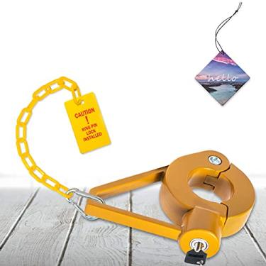 Imagem de Heavy Duty – Trava de pino King | Aço resistente | Trava de reboque de quinta roda | Antifurto para trailers, trailers, etc | com etiqueta de cuidado brilhante e purificador de ar