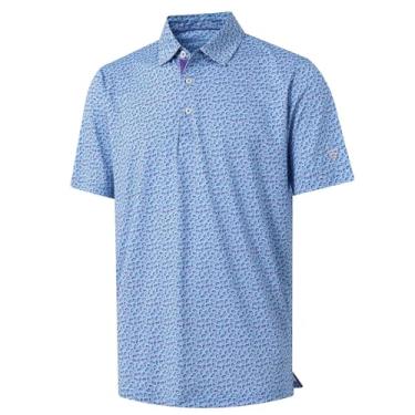 Imagem de M MAELREG Camisa polo masculina de golfe de manga curta com estampa de ajuste seco e absorção de umidade, Paisley violeta azulado, M