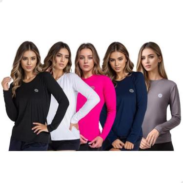 Imagem de Kit 5 Camiseta Blusa Proteção Uv50 Feminina Segunda Pele Sol - Bia