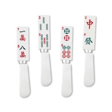 Imagem de Wine Things 4 peças de cabo de resina com lâmina de aço inoxidável espalhador de queijo/faca espalhadora de manteiga, sortidas (Mahjong)