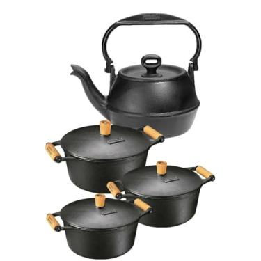Imagem de Jogo 4 Pçs 3 Caçarolas E 1 Chaleira De Ferro - Panela Mineira