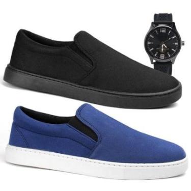 Imagem de Kit 2 Sapatenis Masculino Alpargata Iate Elástico Conforto e Relógio-Masculino
