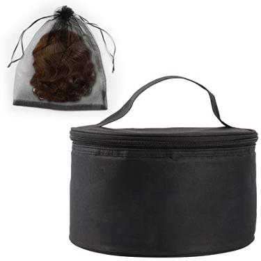 Imagem de Goklmn Estojo de viagem para peruca, caixa de peruca redonda dobrável, estojo de maquiagem leve e durável para homens e mulheres, Preto