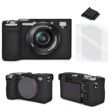 Imagem de VOVMOEYA Kit de acessórios de câmera compatível com Sony Alpha 7C II - capa protetora de silicone [preto] e protetor de tela LCD [2 pacotes] e uma capa de sapato quente