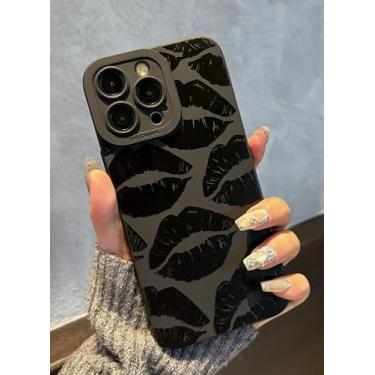 Imagem de Jusnfu Capa para iPhone 15 Pro Max de 6,7 polegadas 2023, estampa estética de lábios beijos para iPhone 15 Pro Max, capa protetora de silicone para iPhone 15 Pro Max, lábios pretos beijos