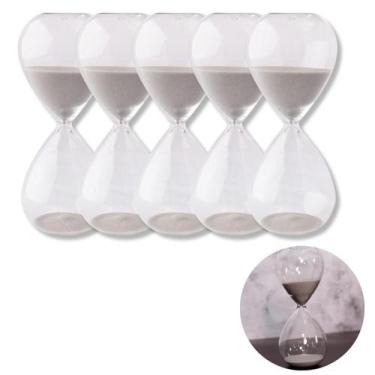 Imagem de Kit Com 5 Ampulhetas Decorativas Vidro Areia Fina Dourada Branca Prata