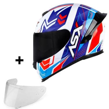 Imagem de Capacete Asx Eagle Racing Diagon Branco Brilho + Viseira Fumê, 60