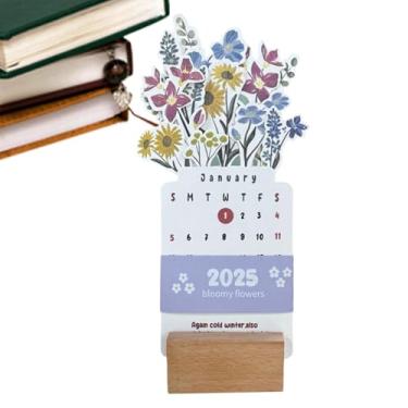 Imagem de Calendário floral 2025,2025 Calendário de mesa com flores floridas | Calendário em formato de vaso com base de | Calendário de arte, planejador de calendário mensal removível para escola em casa