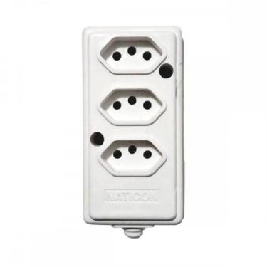 Imagem de Tomada Barra Naticon 2P+T. 20A. 3 Tomadas Branca, Branco