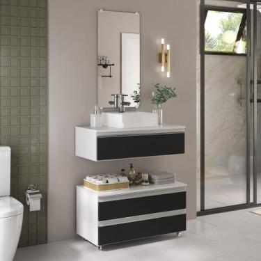 Imagem de Kit gabinete banheiro creta 80cm + cuba sobrepor + espelho branco / pr