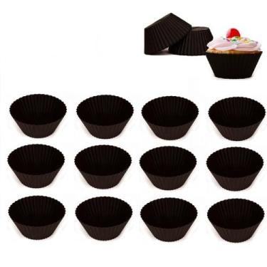Imagem de Jogo 12 Formas de Silicone Cupcakes 6,5cm Forno Microondas - Sk, Preto
