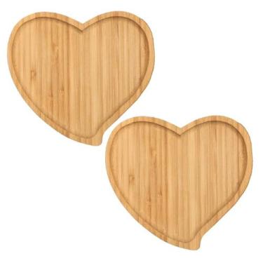 Imagem de 2 Petisqueira Bandeja Prato em Bambu De Coração Servir Café - Fx