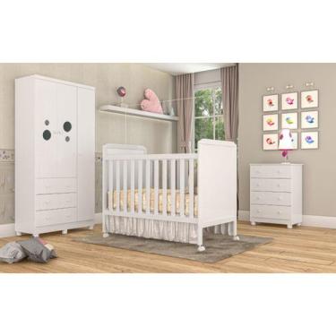 Imagem de Quarto Completo Bebê Moveis Peroba Bolinha cloe 03 portas, Branco