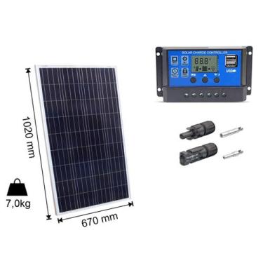 Imagem de Kit Painel Placa Energia Solar 100w Controlador30a E Mc4 - Resun