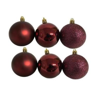 Imagem de Kit 18 Bolas De Natal Vinho Mista Lisa 6cm Decoração Árvore - Rio Mast