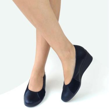 Imagem de Sapato Feminino Anabela Médio Usaflex Couro Conforto Joanete, 35, Pret