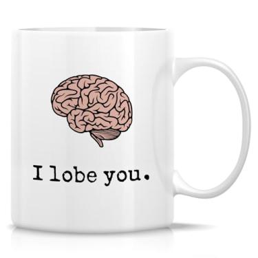 Imagem de Retreez Caneca engraçada Doctor Valentine - Caneca I Lobe You - Caneca engraçada de cérebro de trocadilho - xícara de café ou chá de cerâmica de 325 ml - Presente médico nerd bem-humorado para