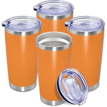 Imagem de AEPDTD Copos de mesa de café de 590 ml a granel com tampa de parede dupla de aço inoxidável com isolamento a vácuo, copos revestidos em pó, serve para porta-copos de carro para quente e frio -