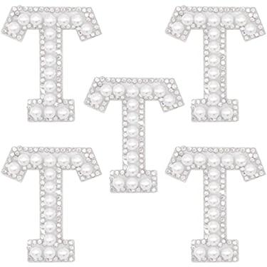 Imagem de Winrase A-Z Letra ferro em patch colorido strass brilhante pérola alfabeto inglês patch de costura para vestido de noiva vestido de dama de honra roupas de menina sapatos chapéu bolsa artesanato (T)