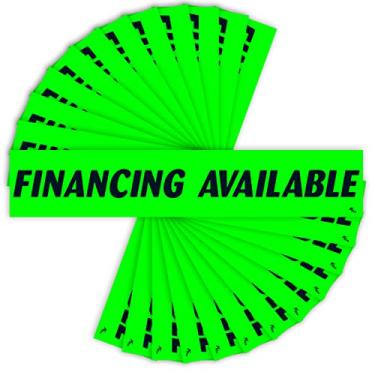 Imagem de Versa-Tags Adesivo preto e verde-limão de 36,8 cm, adesivo para revendedor de carro com slogan de para-brisa - Financiamento disponível