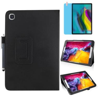 Imagem de Capa de couro fina para Samsung Galaxy Tab A8 10,5 polegadas 2022 (SM-X200 X205 X207), suporte de vários ângulos, capa protetora completa para tablet com caneta Stylus, película de tela (preto)