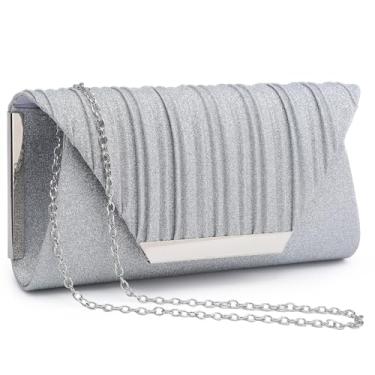 Imagem de Dasein Bolsas femininas para noite, bolsas de casamento, bolsas de festa, coquetel, formatura, formal, clutch com strass brilhante, Z-glitter prata, Medium