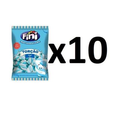 Imagem de Kit 10 Pacotes de Fini Marshmallow Torção Azul c/ Branco 250g 