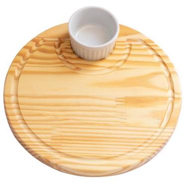 Imagem de Tabua Redonda em Madeira 27cm para Servir Frios Queijo Frutas com Molh