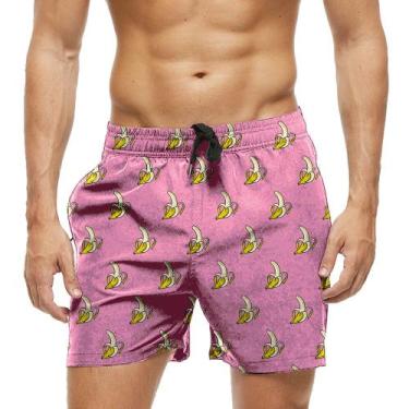 Imagem de Short Praia Shorts Banho Bermuda Verão Banana Pink Estilo Fruta 1623 -