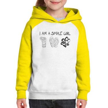 Imagem de Moletom Infantil I Am A Simple Girl - Foca na Moda, Branco, Amarelo, 1
