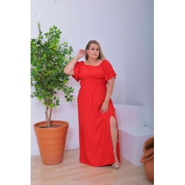 Imagem de Vestido Plus Size Longo Ciganinha Manga Godê Ombro A Ombro Lastex  Mid